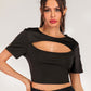 Women's Cutout Grommet Detail Cropped Tee