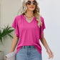 Women's JAYLEEN Full Size Notched Neck Flutter Sleeve Tee