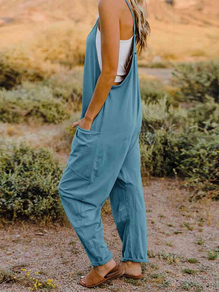 Double Take Full Size V-Neck Sleeveless Jumpsuit with Pockets *