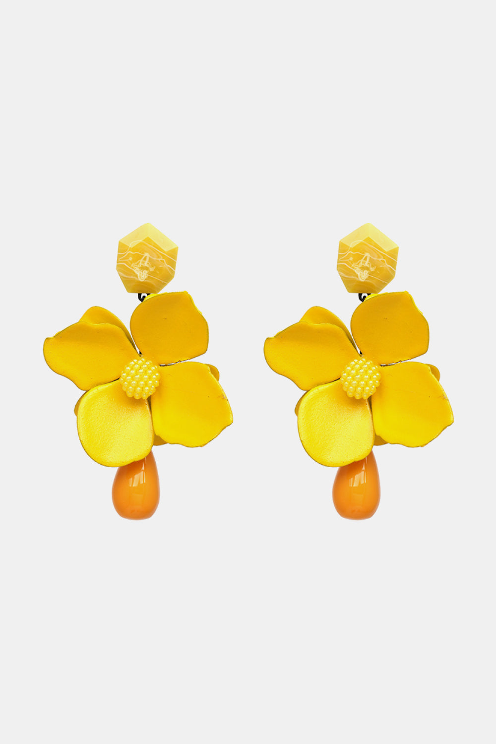 Bloosm Flower and Teardrop Resin Dangle Earrings