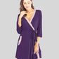 Full Size Tie Waist Surplice Neck Robe with Pockets