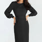 Full Size Round Neck Long Sleeve Pleated Sweater Dress