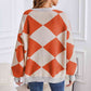 Geometric Lantern Sleeve Cardigan with Pockets