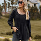 Full Size Puff Sleeve Pleated Blouse