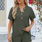 Adryane Jay Notched Button Detail Dropped Shoulder Top and Shorts Set