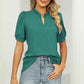 Full Size Notched Neck Puff Sleeve T-Shirt