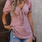 Ruched V-Neck Flounce Sleeve Blouse