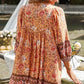 BOHO NOW Bohemian Tie Neck Balloon Sleeve Dress