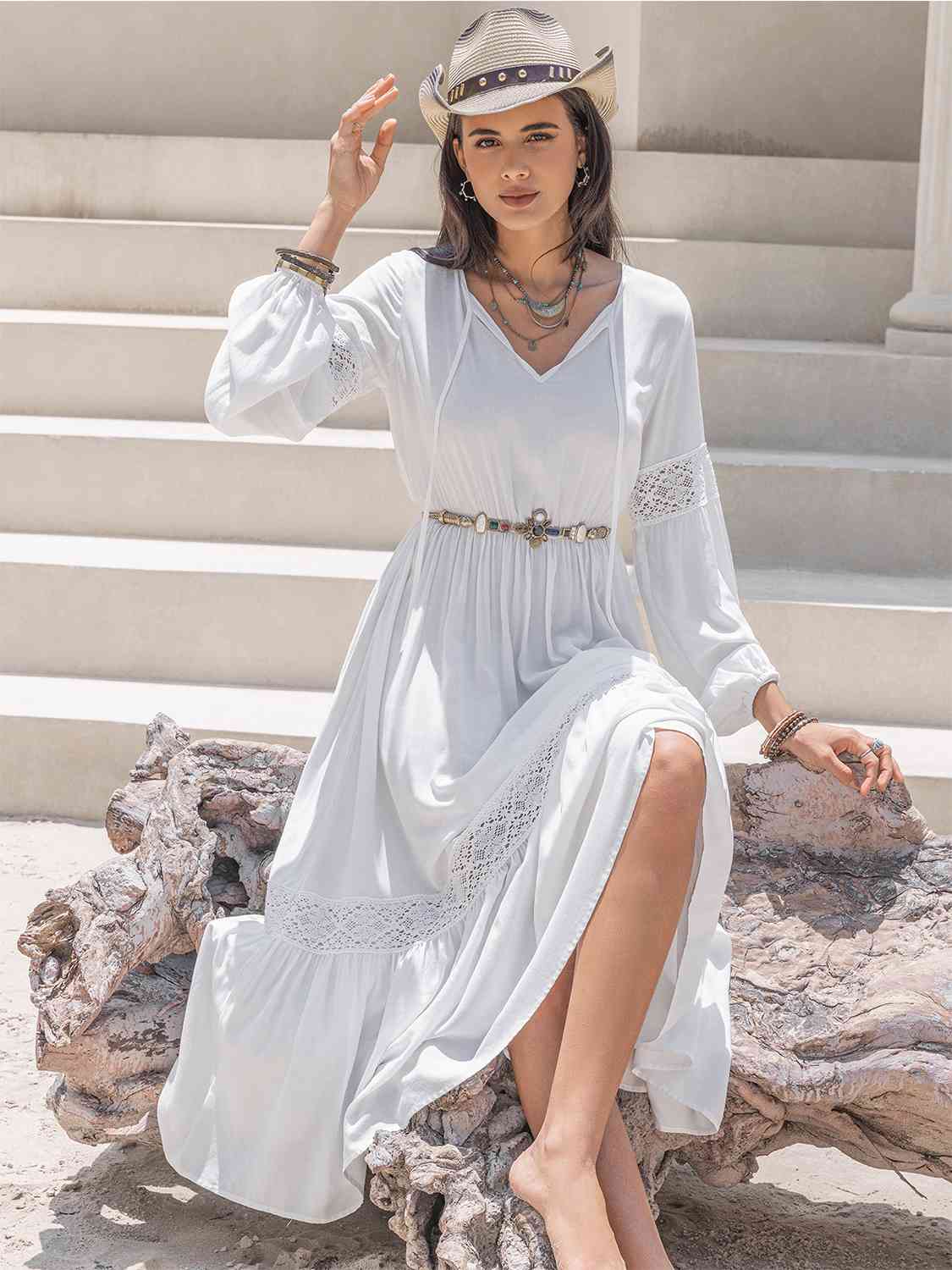 Layla Tie Neck Balloon Sleeve Midi Dress