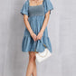 Larissa Bea Smocked Square Neck Mini Denim Dress