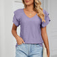 Eyelet V-Neck Short Sleeve T-Shirt