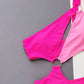 SOSASSY Hot Pink One-Shoulder Cutout Ring Detail One-Piece Swimsuit
