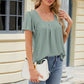 Eyelet Square Neck Short Sleeve T-Shirt