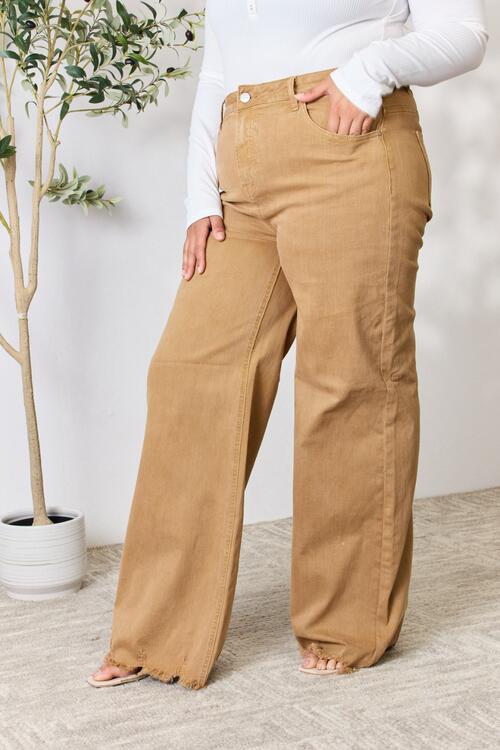 RISEN Full Size Fringe Hem Wide Leg Jeans *