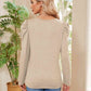 Buttoned Round Neck Puff Sleeve T-Shirt