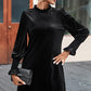 OhSoMini Black Round Neck Smocked Long Sleeve Mini Dress
