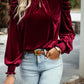 Women's Ava Tie Up Mock Neck Velvet Fabric Long Sleeve Blouse
