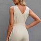 BodatiousJumpers Button Front Belted Beige Sleeveless Romper