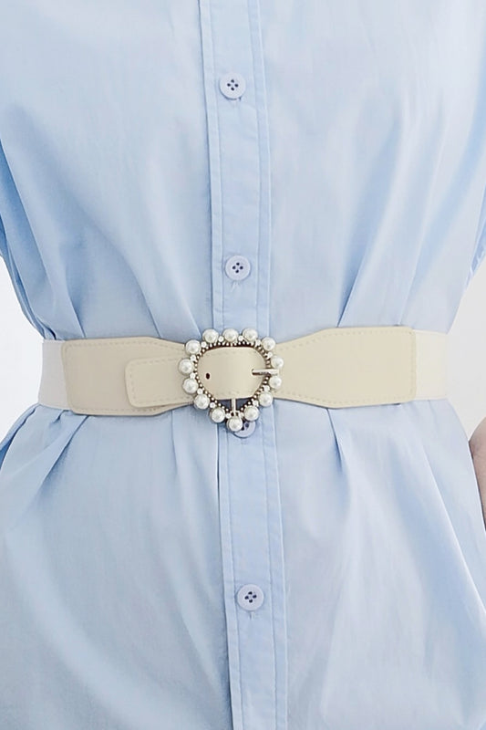 TranquilNights Pearl Heart Buckle Elastic Belt