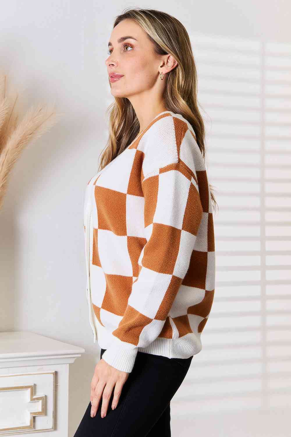 Double Take Button-Up V-Neck Dropped Shoulder Cardigan *