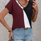 Women's Bryony Color Block Decorative Button V-Neck Tee
