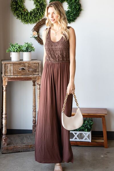 First Love Tie Back Sleeveless Slit Wide Leg Jumpsuit *