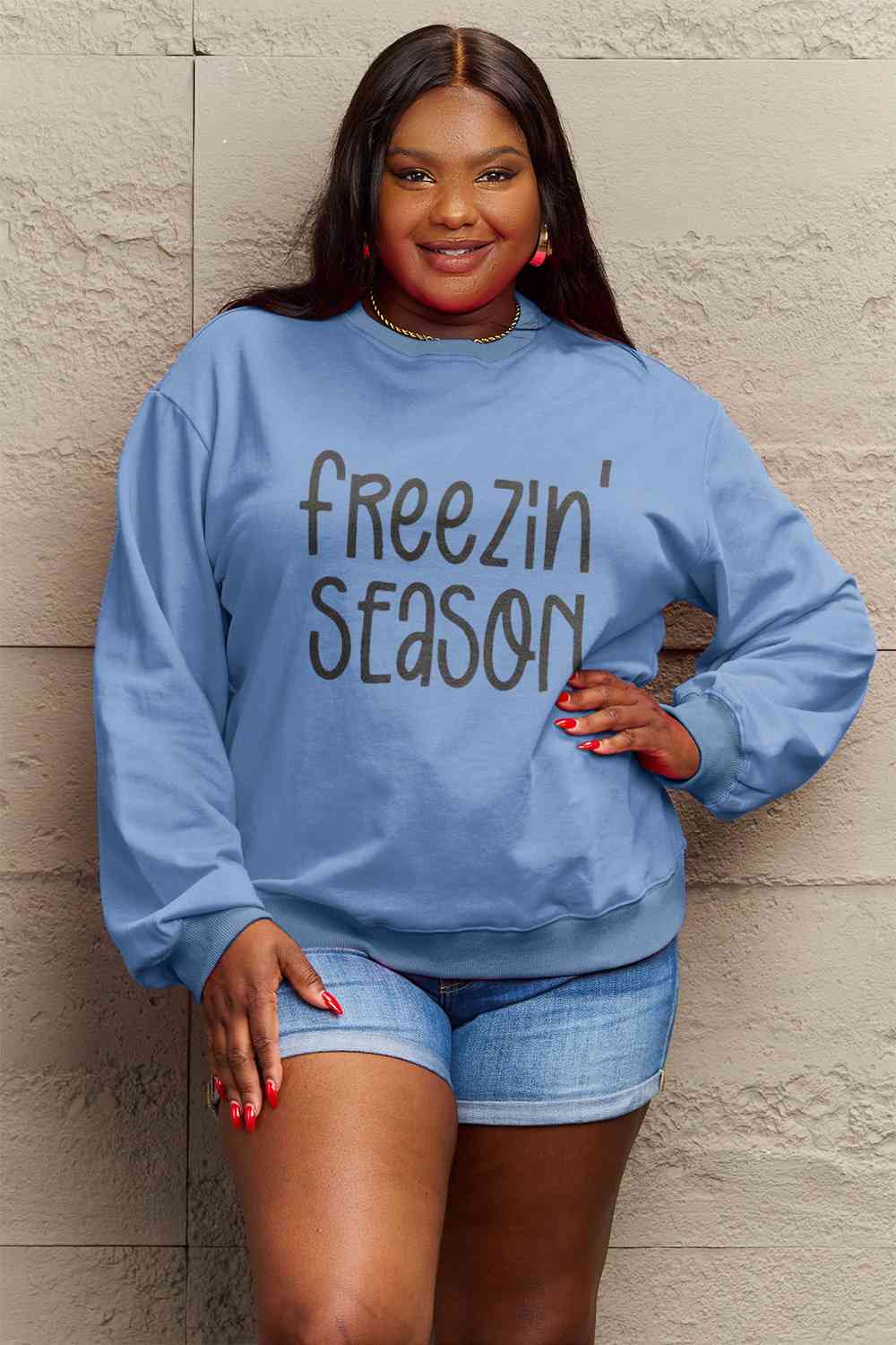 Simply Love SEASONAL Full Size FREEZIN' SEASON Graphic Sweatshirt