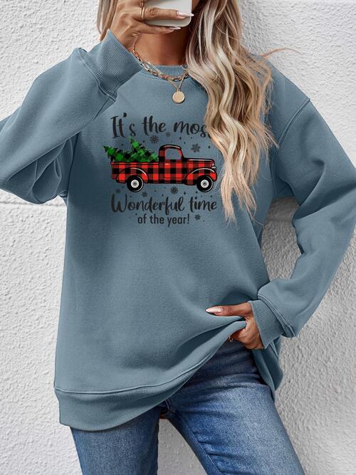 CHRISTMAS THEMED Graphic Round Neck Long Sleeve Sweatshirt