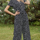 Black Printed V-Neck Short Sleeve Jumpsuit