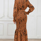 Full Size Printed V-Neck Smocked Midi Dress
