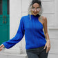 Cable-Knit Round Neck Asymmetrical Sweater