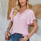 Eyelet Applique V-Neck Cap Sleeve T-Shirt