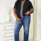 Double Take Black Full Size Embroidered Notched Neck Top