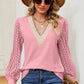 Openwork V-Neck Long Sleeve T-Shirt