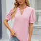 Eyelet Notched Puff Sleeve T-Shirt