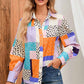 Patchwork Puff Sleeve Collared Shirt