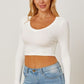 BasicStyle Round Neck Long Sleeve Cropped T-Shirt