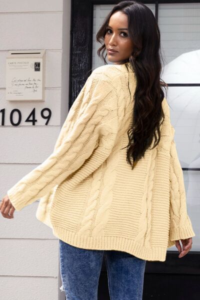 SocialBee Open Front Cable-Knit Cardigan