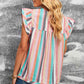 Multicolored Stripe Flutter Sleeve Blouse