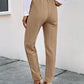 Texture Drawstring Tan Pants with Pockets