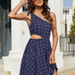 Women's Grid One-Shoulder Tied Cutout Dress