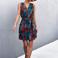 Women's Printed Zip Detail Belted Sleeveless Dress