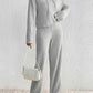 Light Gray Drawstring Ribbed Hoodie and Straight Leg Pants Set