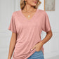 Ruched V-Neck Short Sleeve T-Shirt