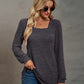 Full Size Heathered Square Neck Long Sleeve T-Shirt
