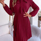 Women's Obsessed Tie Neck Balloon Sleeve Pleated Dress