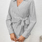 Bow Tie Waist Johnny Collar Neck Striped Blouse