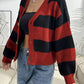 Striped Button Up Dropped Shoulder Cardigan