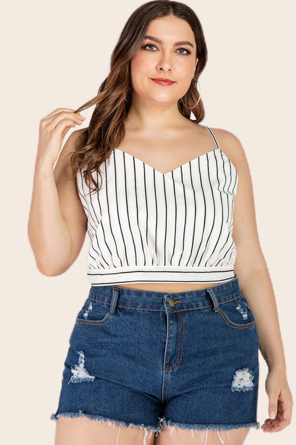 Women's Plus Size Striped Tie-Back Cropped Cami