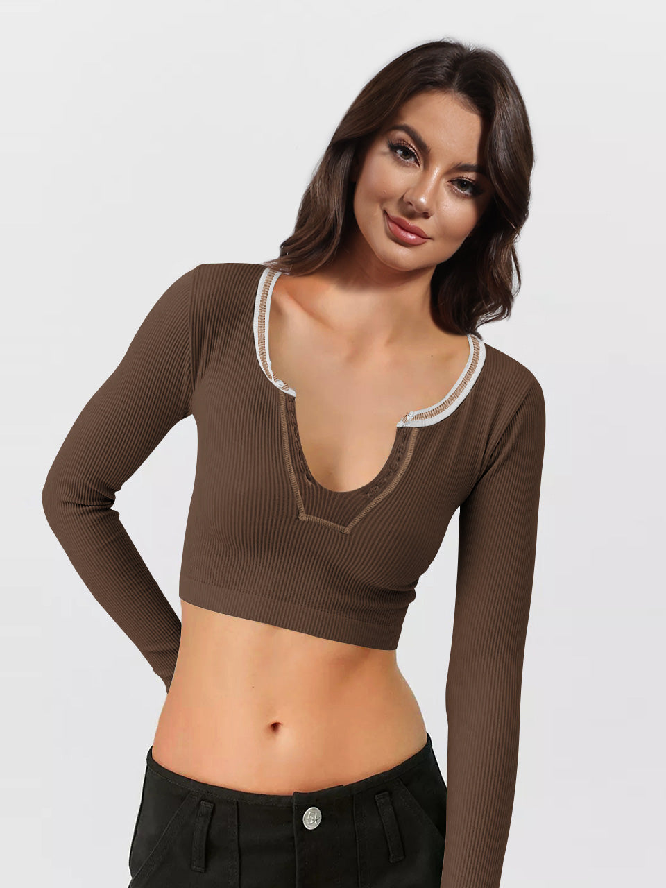 Women's Contrast Trim Ribbed Cropped Top